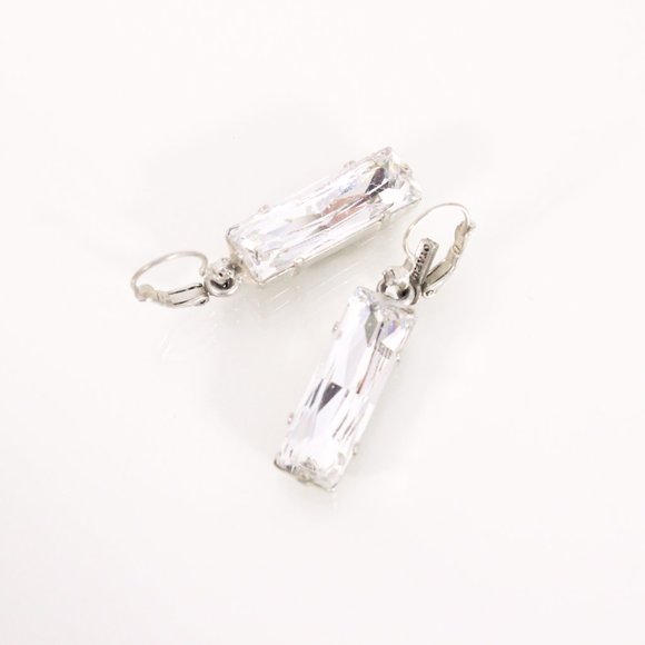 *Rectangle Clear Gemstone Hanging Earrings - Picture 2 of 2